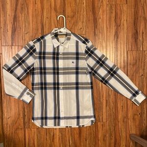 Burberry Mens Long Sleeve White Blue Plaid Shirt M